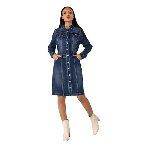 Nina Carter s538 - abito da donna in denim con bottoni, a maniche lunghe, stretch, lunghezza al ginocchio, stile camicetta, effetto used, s