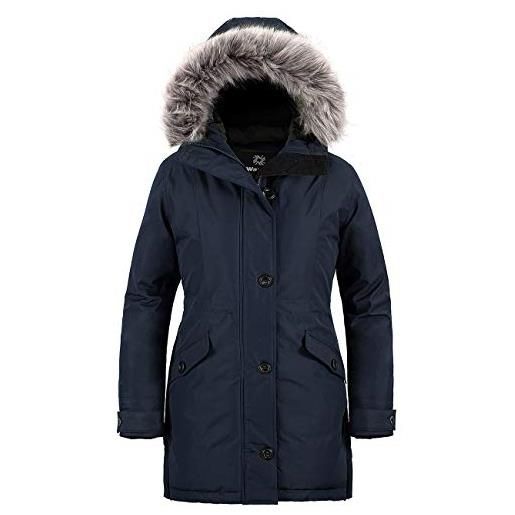 Wantdo cappotto donna invernale lungo impermeabile aderente giacca | antivento, pelliccia sintetica rimovibile, tasche multiple, polsini elastici, vita regolabile, giubbotto slim fit, outdoor, casual