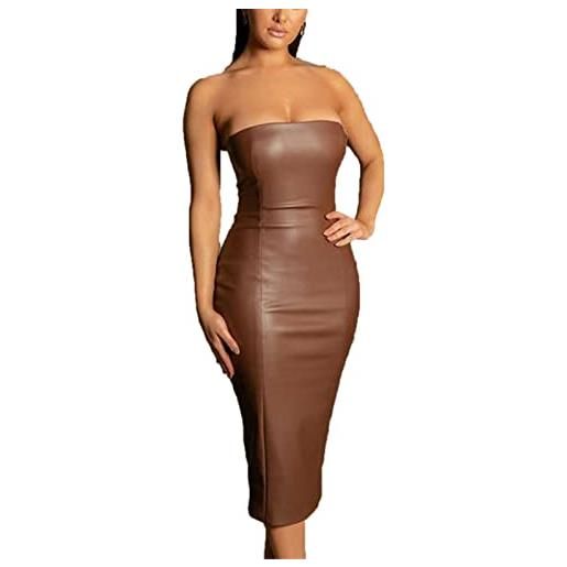 MANYMANY abito longuette aderente in ecopelle sexy senza spalline per donna abiti in pelle pu con top a tubino da club alla moda