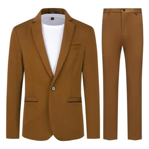 Allthemen abito da uomo 2 pezzi completo da uomo slim fit abito da sposa con un bottone elegante caffè 3xl