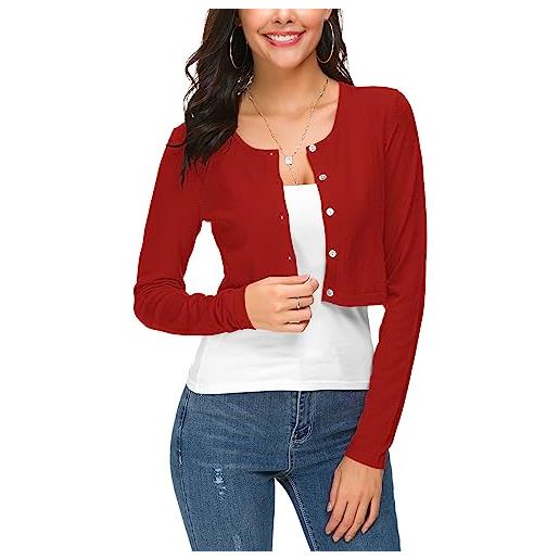 EXCHIC eevass donna elegante maniche lunghe breve coprispalle bottoniera girocollo maglia cardigan