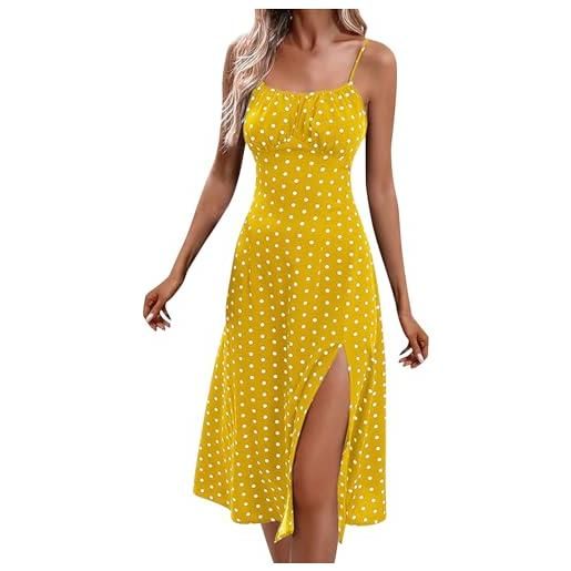 LKRSEEF vestiti estivi donna, con fantasia a pois o floreale, spacco laterale e scollatura semplice, stile casual elegante per l'estate, adatto per uscite, vacanze e giornate di relax. 