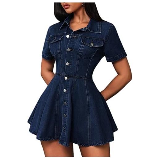 HNVAVQ vestito denim donna abito chemisier maniche corte con bottoni, stile casual vestito estivo quotidiano
