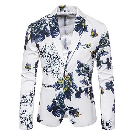 Generic blazer da uomo slim fit leggera estivo formale giacca da abito casual monopetto blazer da uomo giacca elegante formale eleganti elastico blazer elegante stampa fiori wedding business (white, l)