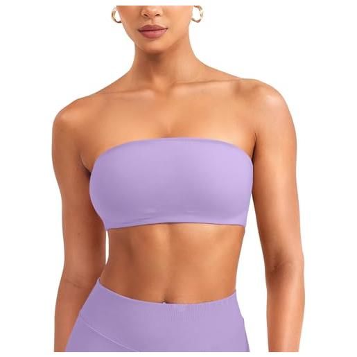 ZAAYO - reggiseno a fascia senza spalline da donna, bustier top senza spalline, senza ferretto, senza cuciture, top a tubino con strisce antiscivolo in silicone, viola chiaro, m