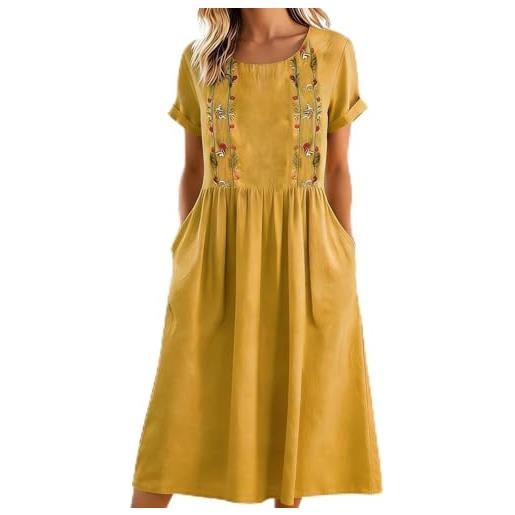 VPQILH vestito donna estivo moda 2026, abiti in cotone lino, senza maniche vestiti con scollo a v abito con bottoni, vestitini largo con tasche boho fresco vacanza vestito