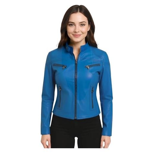 Infinity Leather giacca da motociclista slim fit in vera pelle blu classica da donna