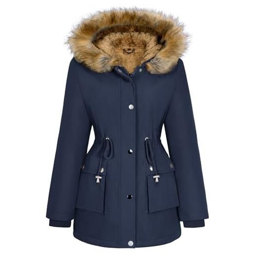 heekpek giubbotto donna invernale cappotto lungo elegante impermeabile parka donna invernale cappotti imbottito calda con cappuccio, blu navy, l