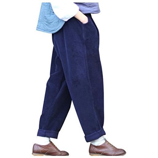 Youlee donna elastico vita velluto a coste pantaloni con tasche