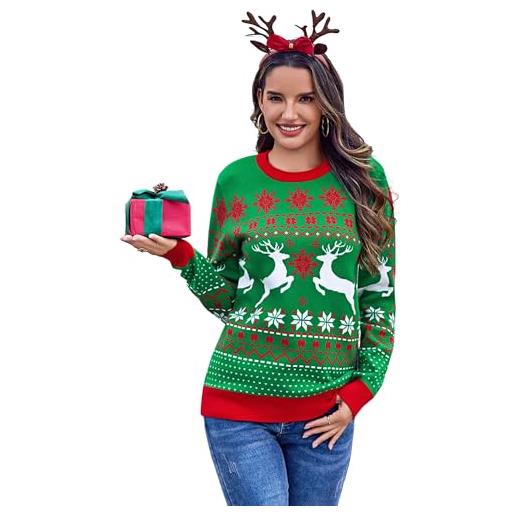 Litherday maglione natalizio donna maglioni natalizi coppia invernale girocollo pullover maglion natal con motivo renna