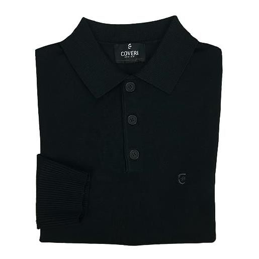 Coveri maglia maglione uomo polo 3 bottoni classica tinta unita elegante maniche lunghe (m - nero)