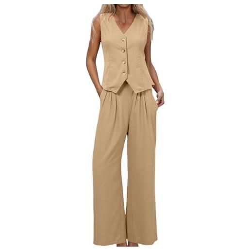 Generico tailleur donna eleganti completo blazer da donna 2 pezzi canotta senza maniche con scollo a v gilet + pantaloni a gamba larga tuta elegante