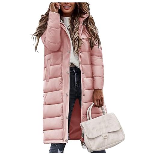 Tuopuda giubbotto donna invernale piumino lungo cappotto trapuntato in caldo giacca parka con cappuccio trapuntato calda, rosa, s