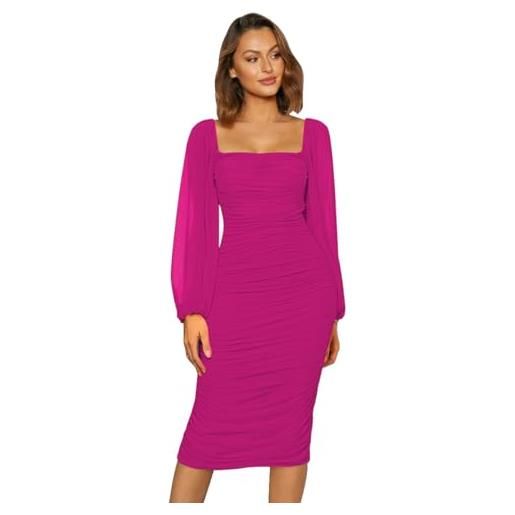 Odizli abito da donna elegante, a maniche lunghe, bodycon, per feste di nozze, rosso rose, s