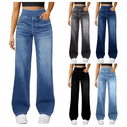 Generico jeans donna vita alta gamba larga, jeans denim elasticizzato comodi per donna, pantaloni in denim con cintura elastica e tasche, vita alta gamba larga elasticizzato, stile casual per tutte occasioni
