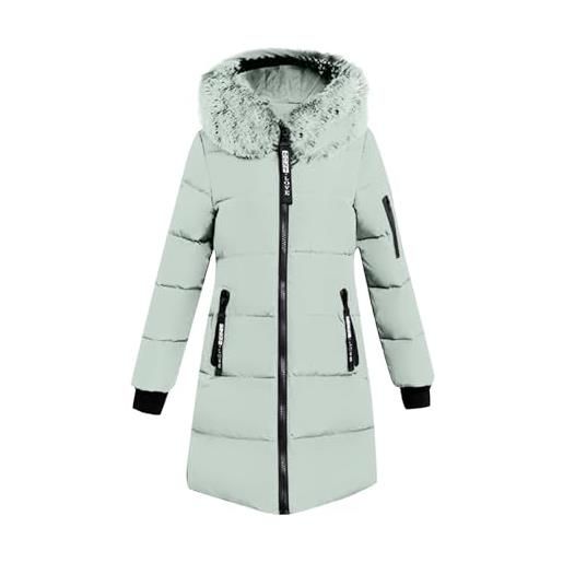 Juankrynord piumino da donna con cappuccio e collo lungo in pelliccia sintetica elegante collo in pelliccia sintetica tinta unita tasche con cerniera stile casual antivento