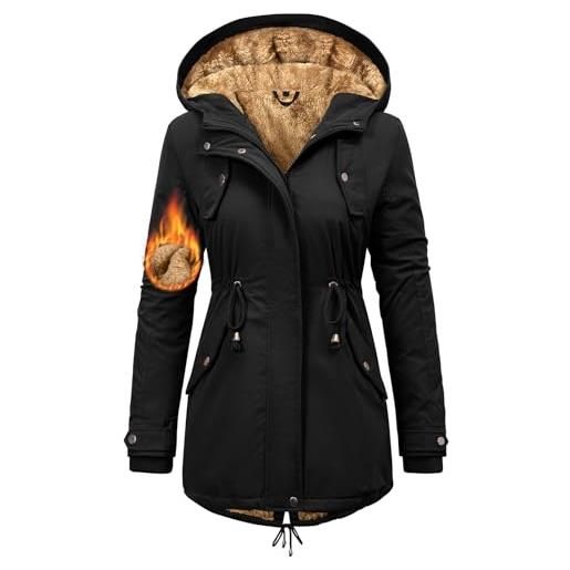 Nadeer parka donna invernale cappotti caldo giacca con cappuccio media lugghezza hoodies impermeabile cappotto imbottito giubbotto con tasche(nero, l)