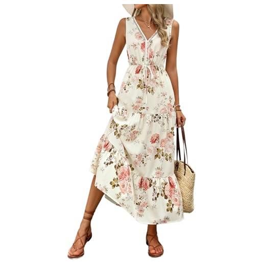 Generico vestido largo mujer verano estampado floral vestido casual sin mangas cuello v boho playa moda 2025
