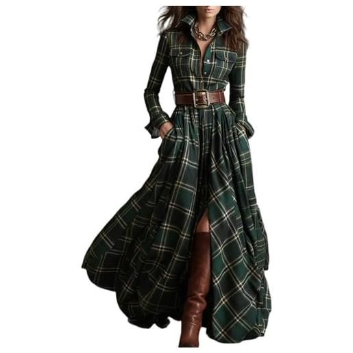 Generic maxi abito da donna, vintage, lungo, linea ad a, con scollo a v, elegante, con orlo asimmetrico, abito da cowgirl occidentale, stile country, abito da donna