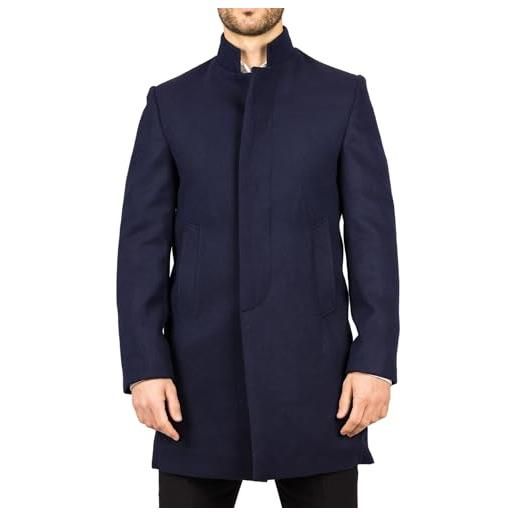 Infinity Leather cappotto invernale da uomo blu navy in misto lana con collo alto, stile trench