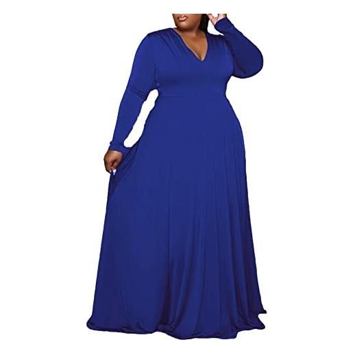 Cocila abiti cerimonia da donna abito casual da donna con scollo a v abito lungo largo grande donna grassa tinta unita con scollo a v abito lungo a maniche lunghe plus size abito (blue, xxxxl)