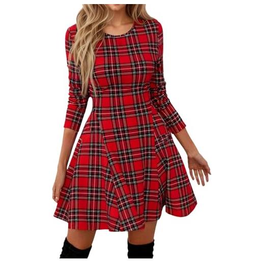 lozssnigzi abito scozzese donna, vestiti da sera eleganti vestito scozzese party casual abito scozzesi cerimonia corto abiti tartan maniche lunghe camicia lunga invernale