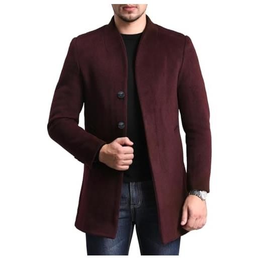 Allthemen cappotto invernale da uomo in lana trenchcoat lungo casual slim fit coat business caldo da lavoro a manica lunga vino rosso xl