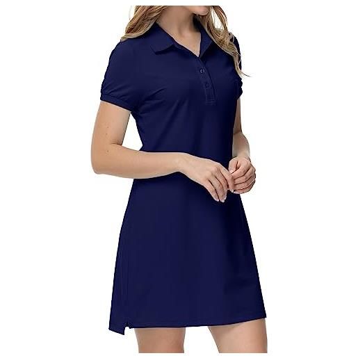 MoFiz vestito polo donna manica corta estate sportivo tenis golf dress blu marino l