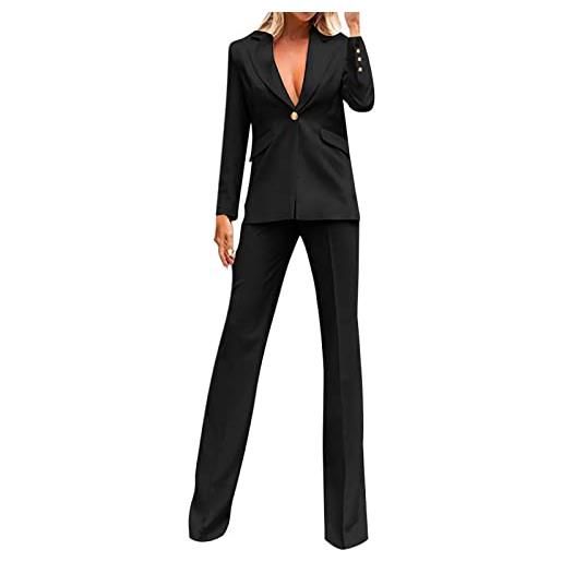 Generic completo da ufficio tailleur da donna elegante completo biazer e pantaloni da cerimonia tuta con maniche lunghe e vita elastica set due pezzi in tinta unita per estive e autunno-inverno