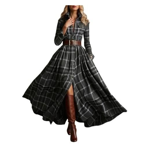 lozssnigzi abito natalizio donna, abiti tartan party vestiti da sera lungo invernale vestito scozzesi eleganti natalizio abito scozzese maniche lunghe casual