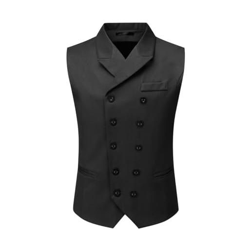 YFFUSHI gilet da uomo doppiopetto elegante panciotto formale classico gilet da abito senza maniche per matrimonio, nero, l