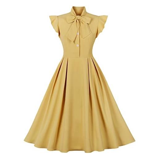 IMEKIS donna anni '50 abito da cocktail retrò vintage manica corta a pois rockabilly swing vestito elegante abito da sposa sera vestito al ginocchio pieghe gonna