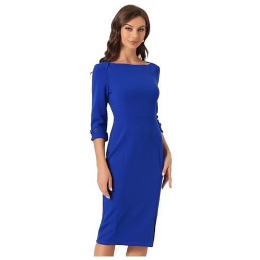 Allegra K abito da donna elegante con scollo a barchetta e maniche a 3/4, lunghezza media, blu reale, s
