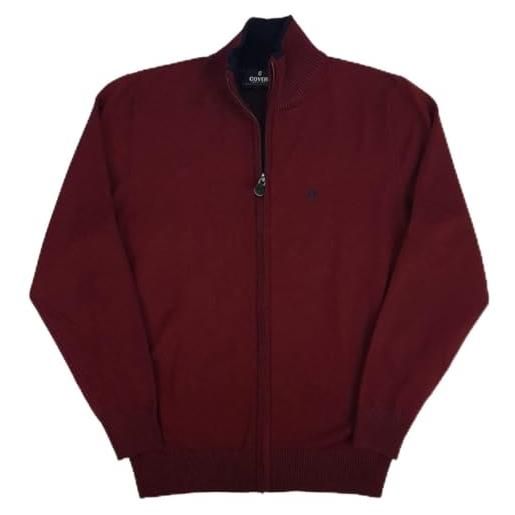 Coveri maglione a giacca uomo cardigan aperto con zip cerniera collo alto m l xl xxl 3x (xxl - bordeaux)