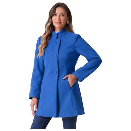 Allegra K, cappotto invernale da donna, con collo alto, a manica lunga, a petto singolo, abbigliamento esterno, blu mare, s