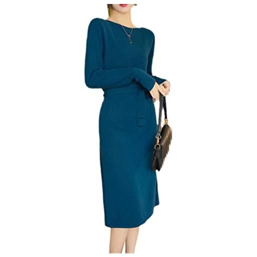 keusyoi vestito da donna in maglia di lana merino 100% inverno lungo abito sottile moda casual cashmere maglione abito