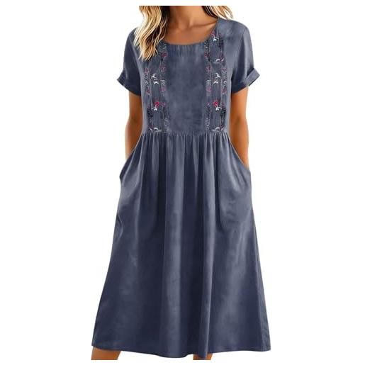 VPQILH vestito donna estivo moda 2026, abiti in cotone lino, senza maniche vestiti con scollo a v abito con bottoni, vestitini largo con tasche boho fresco vacanza vestito