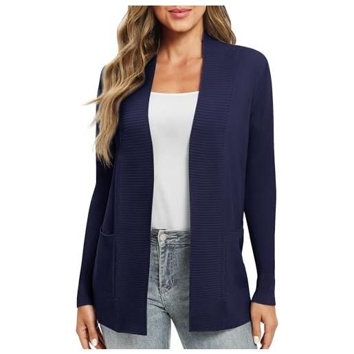 EXCHIC donna casuale manica lunga lavorare a maglia cardigan leggero comodo fronte aperto maglioni lunghi con tasche