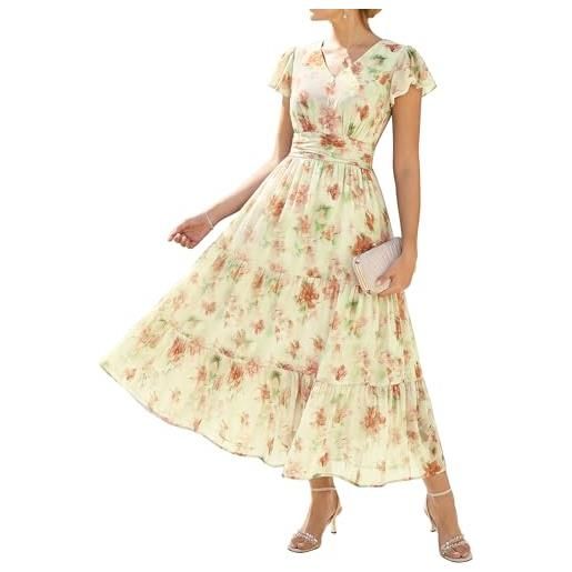 Grace karin - abito midi da donna con scollo a v, maniche con volant, linea a, floreale, estivo, con tasche, xl