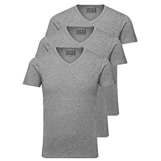 JACK & JONES jack and jones - maglietta da uomo basic con scollo a v, confezione da 3, tinta unita, slim fit, in bianco, nero, blu, grigio, grigio. , xl