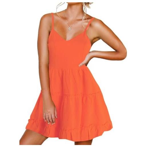 FANCYINN abito da donna con scollo a v e spalline sottili, senza maniche, senza maniche, con volant, per il tempo libero, colore: arancione. , xl