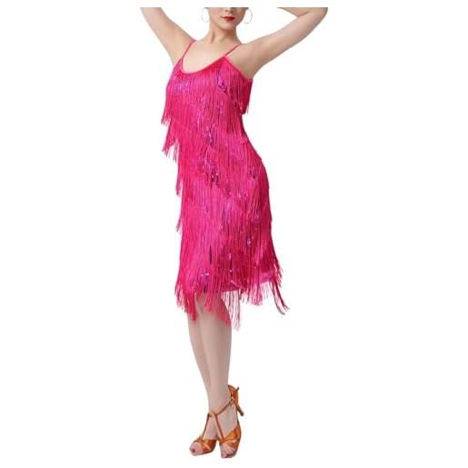 EODJXIO abito da cocktail elegante con frange e paillettes per donne vestito da ballo con spalline sottili per spettacoli e competizioni (rd2, xxxl)