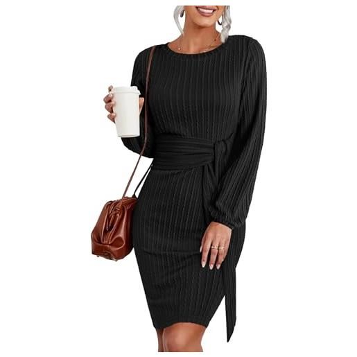Hotouch vestito donna elegante abito invernale girocollo maglione abito manica lunga aderente midi abito lavorato a maglia donna casual s-xxl
