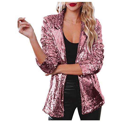 Generisch blazer con pailletten da donna, con scintillio, glitzer, manica lunga, per autunno, outerwear, con scollo a scialle, cardigan, per festa, club, casual, moda, bomber, leggero, maglione, o