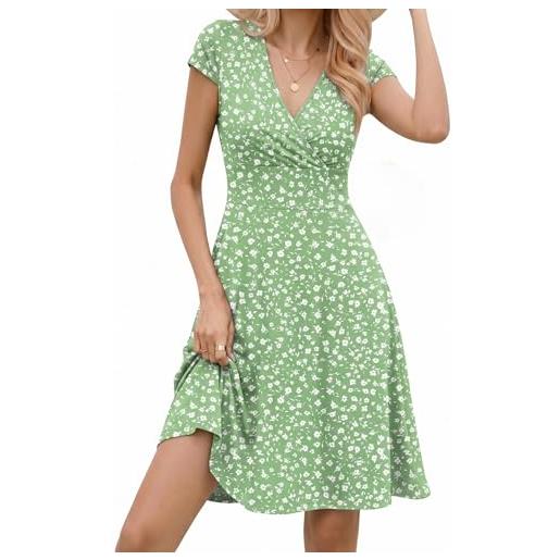 Zeagoo vestito donna estivo scollo a v maniche corte abito | elegante curvy, al ginocchio vestiti