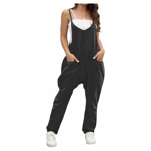 BRONG salopette per donne estate gonfio gamba larga monopezzi e tutine sciolto senza maniche casuale regolabile bavaglino pantaloni le signore complessivamente cotone lungo tutina