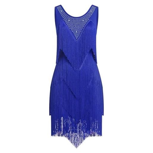 EFOGEP abito da donna con nappa latina, stile vintage, anni '20, senza maniche, sexy, cocktail, feste, frange, flapper fancy abiti, mini tango samba cha cha cha clubwear