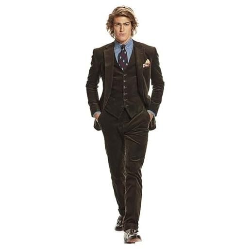 Drkobr uomo vintage 3 pezzi abito di velluto a coste giacca invernale gilet singolo pantaloni per la cena casual