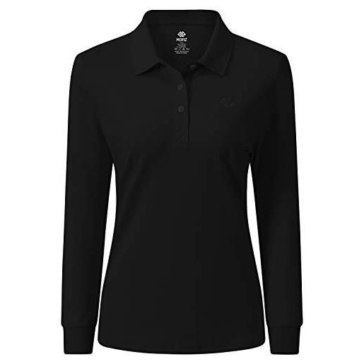 AjezMax polo donna manica lunga poloshirt golf camicia lavoro sportiva autunno inverno top nero xxl
