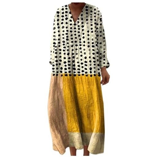Udbeksid abito estivo donna lungo in lino boho v maniche lunghe vestiti larghi maxi vintage floreale elegante comodo taglie forti casual con tasche per spiaggia mare vacanza 2026